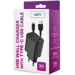 Caricatore Setty a muro USB 3A + Cavo Type-C Nero - 00430737